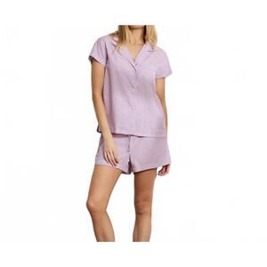NEW THE SLEEP CODE women's ticking stripe short pj set in berry
